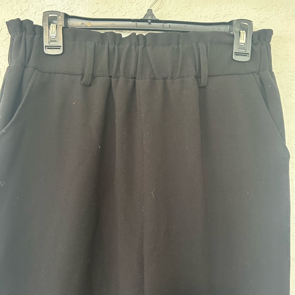 Women’s Black Preppy Cuffed Trousers With Elastic High Waist and Pockets - Picture 3 of 8